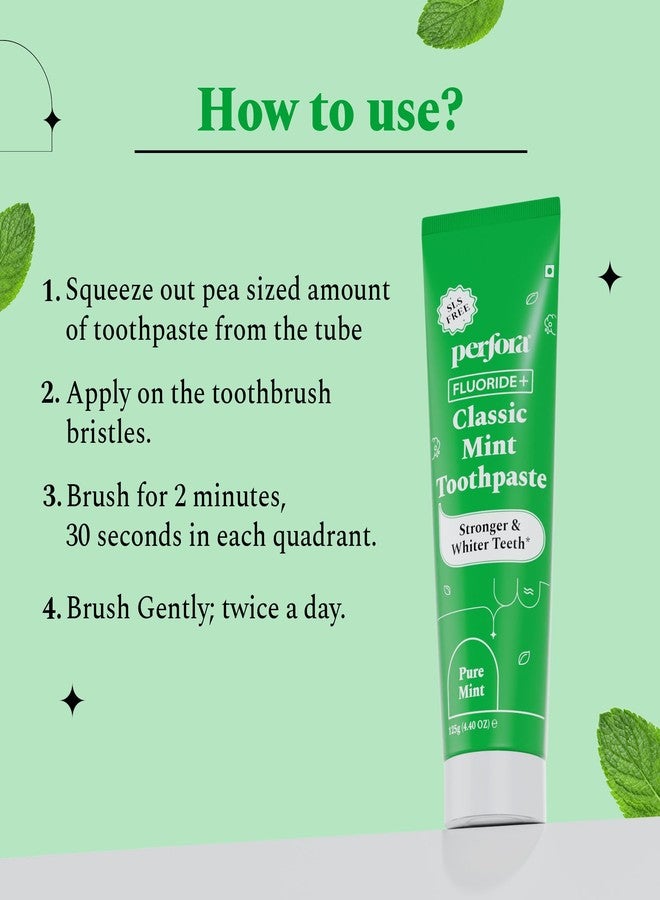 Perfora Classic Mint Toothpaste - 250g (125g X 2) | Enamel Safe Teeth Whitening Toothpaste for Men & Women | For Strong & White Teeth | SLS, Titanium Dioxide & Sodium Saccharin Free | Pack Of 2 - Image 5